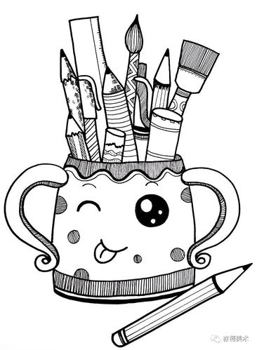 画室 邵阳 亦博美术 【马克笔线描装饰剪贴创意手绘】可爱至极的笔筒