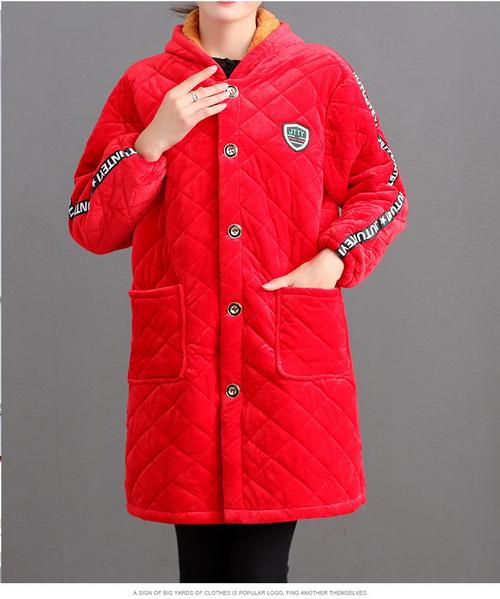 加绒加厚工作服冬装罩衣保暖棉衣女中老年人外套中长款棉袄妈妈装