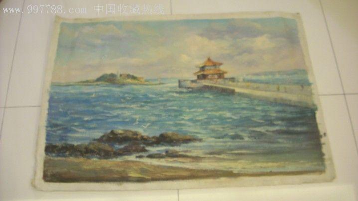 青岛近海栈桥风景油画