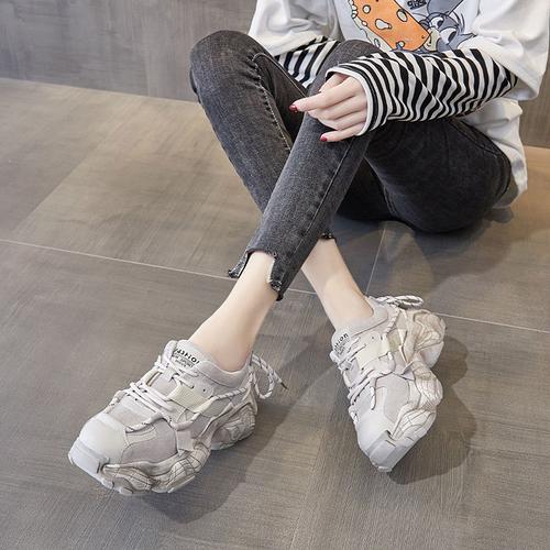 新款真皮老爹鞋女ins潮2021春秋季百搭厚底女鞋显脚小运动休闲鞋