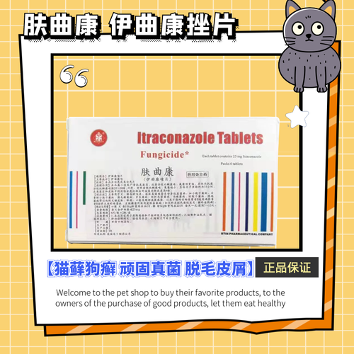 肤曲康片伊曲康唑宠物狗猫真菌猫癣猫藓皮肤病口服药伊曲康挫片六