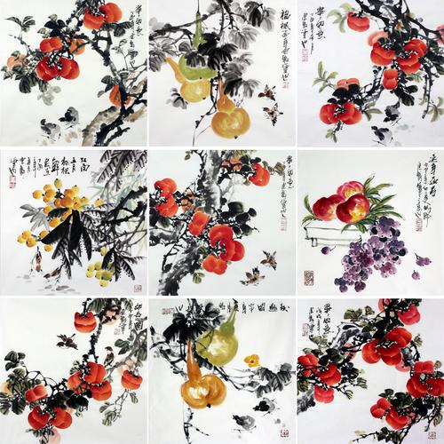 事事如意国画柿子葫芦葡萄名家写意手绘真迹餐厅斗方水墨装饰挂画