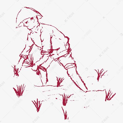 卡通插秧的简笔画农民伯伯