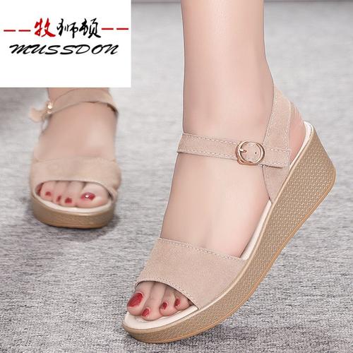 牧狮顿mussdon2021夏季新款仙女风坡跟凉鞋百搭女外穿韩版一字扣厚底