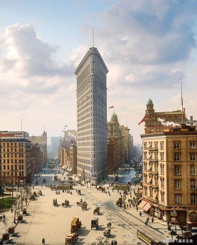 罕见彩照:1900年的美国纽约,100多年前就有了铁路高架