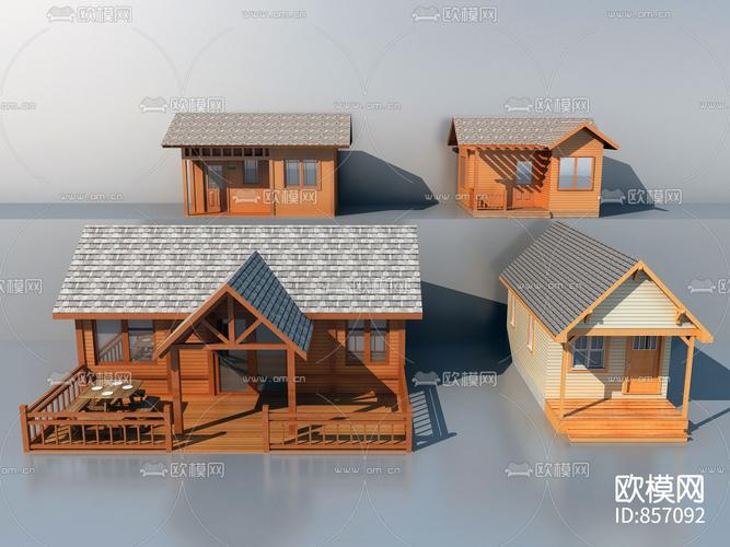 美式田园独栋木屋3d模型