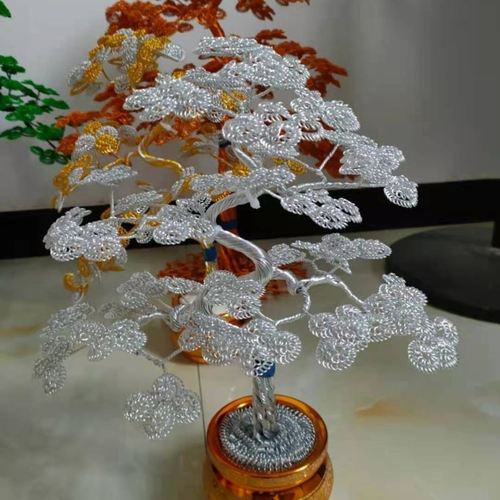 黄水晶礼品天然盆景铁丝手工艺编织风水托加diy铜丝招财树工艺品