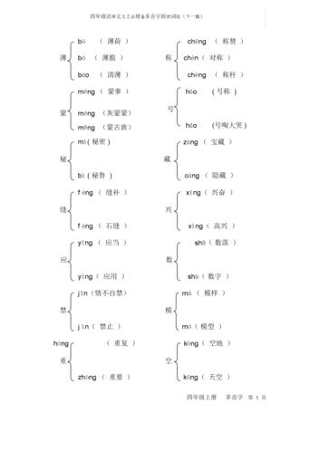 人教版本语文小学四年级的上册的多音字数.doc 4页
