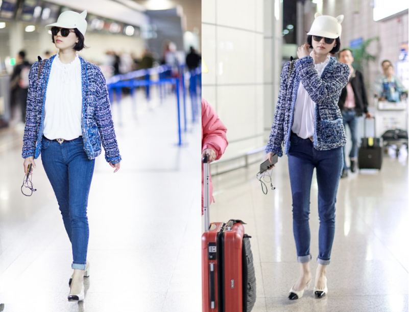 刘诗诗穿火了小香风外套配牛仔裤清新脱俗很有名媛范