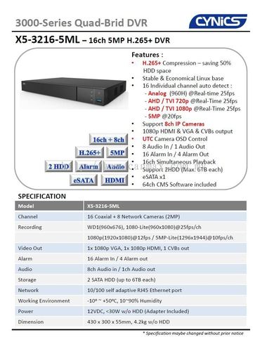 cynics 5mp xd-3216-5ml standalalone dvr