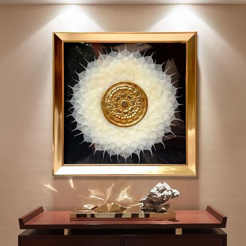 菩提叶中式客厅玄关装饰画实物立体挂画创意简约现代浮雕金箔壁画