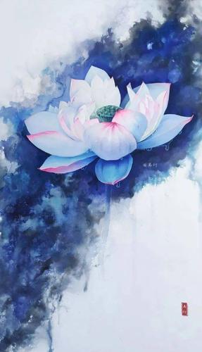 彩铅和水彩一起画荷花