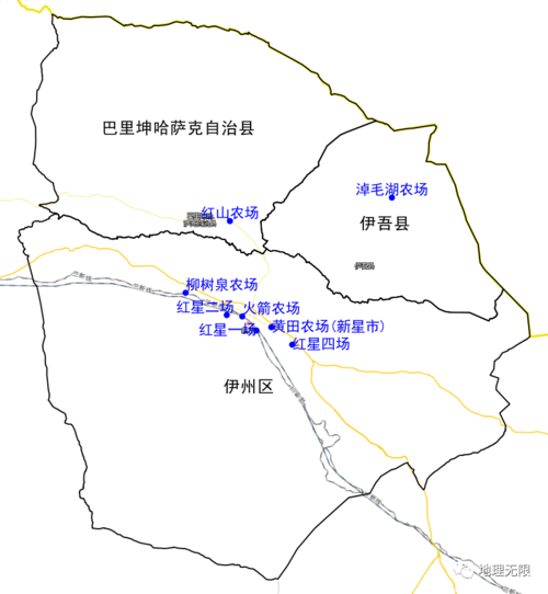 哈密市两县一区与新星市八农场分布地图1