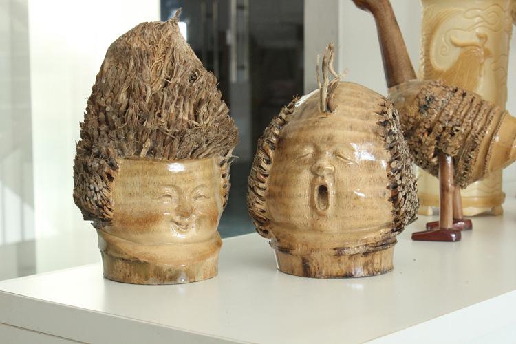 家居摆件工艺品纯手工雕刻艺术品现代风竹根雕抽象人物头像娃娃头