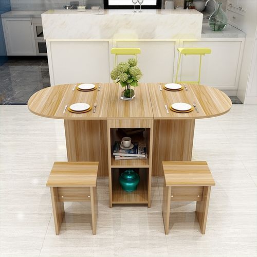 现代简约可伸缩小户型家用折叠餐桌圆形简易多功能饭桌餐桌椅组合