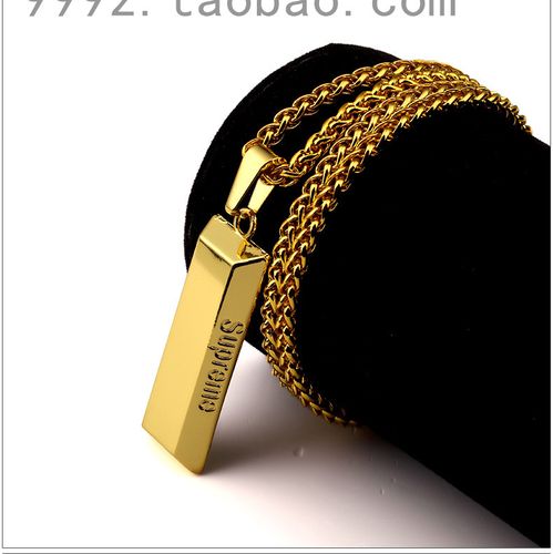 欧美日韩supreme18k金gd同款hiphop嘻哈方块吊坠项链饰品男女情侣
