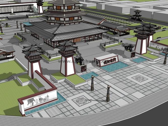 城北公园秦汉风仿古建筑su模型下载