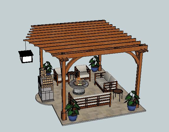 现代风格户外花架凉棚的su模型[原创]