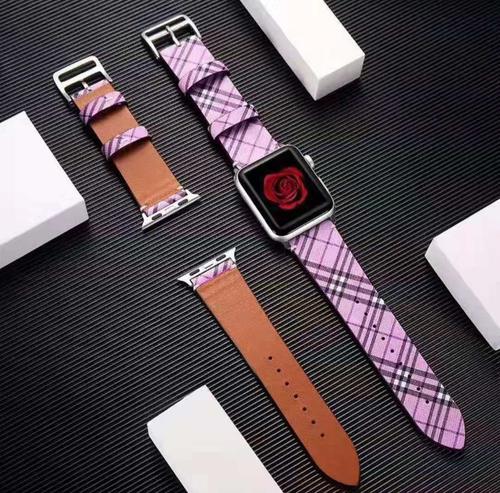 适用applewatch5苹果手表表带iwatch1/2/3/4代巴宝莉皮质条纹腕带