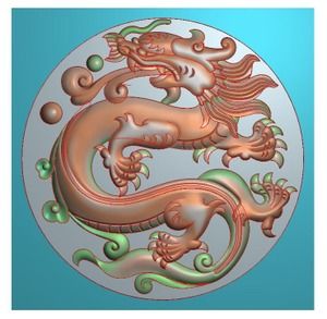 单龙生肖龙圆形龙牌子精雕图浮雕灰度电脑雕刻玉雕图龙牌挂件圆龙