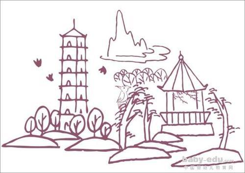 中国各地方景点简笔画