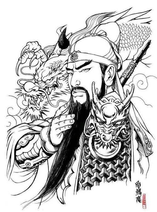 关公纹身手稿,纹身电话微信15755722152