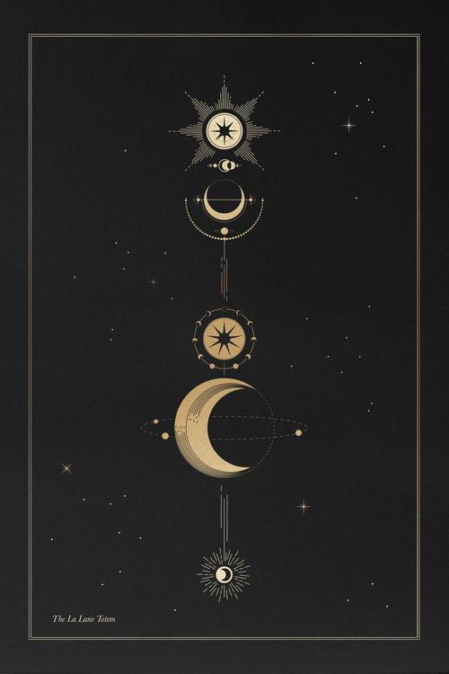 一组使用线性元素绘制的宇宙星图海报