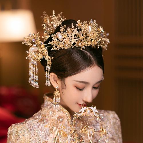 婚礼民族风凤冠头饰古装金色华丽大气皇冠秀禾服饰品新娘发饰中式