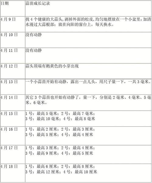 蒜苗种植观察记录表