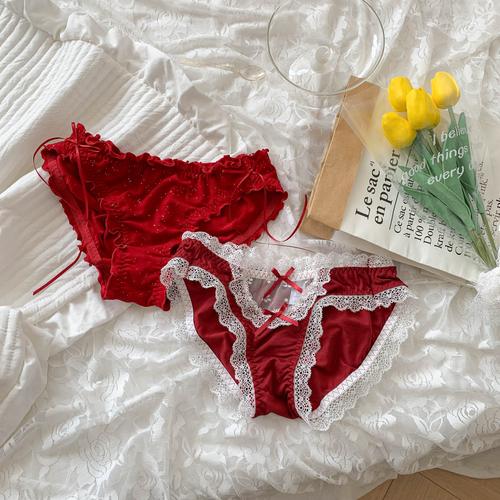 浪莎langsha棉档内裤女新品氛围感美人新年jk风红内裤