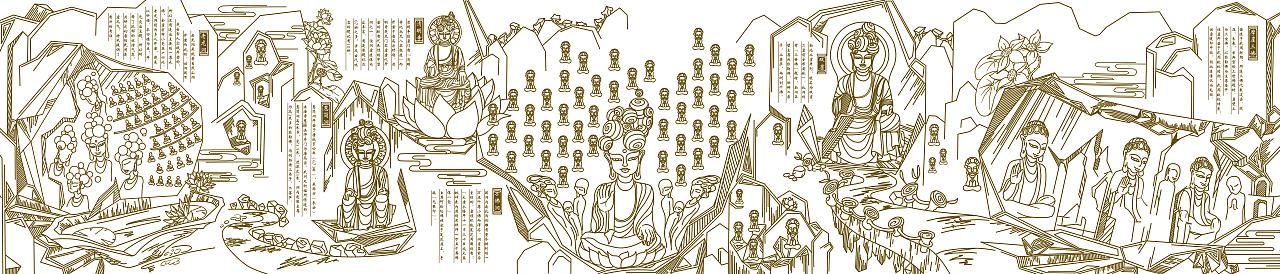 龙门石窟全景图形创意,线描图形|插画|商业插画|红锦 - 原创作品