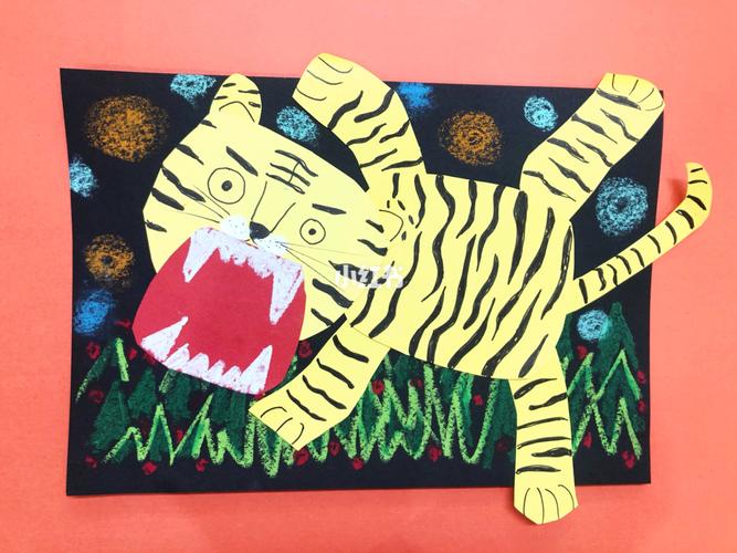 拼贴画《凶猛的老虎》_儿童创意画_兴趣爱好_手工