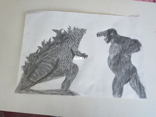 金刚大战哥斯拉_绘画_画画_文化_绘画