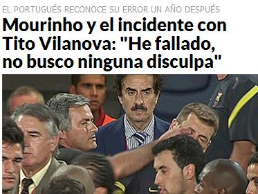 在双方球员发生混战之际,穆里尼奥把手指插向了比拉诺瓦的眼睛.