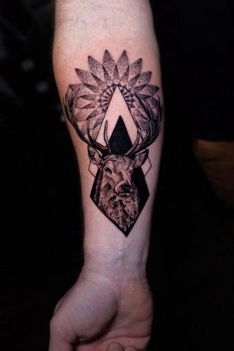 纹身专题手臂纹身男人纹身男性纹身男生纹身鹿纹身黑色纹身梵花纹身点