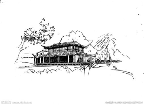 拙政园手绘线稿图片