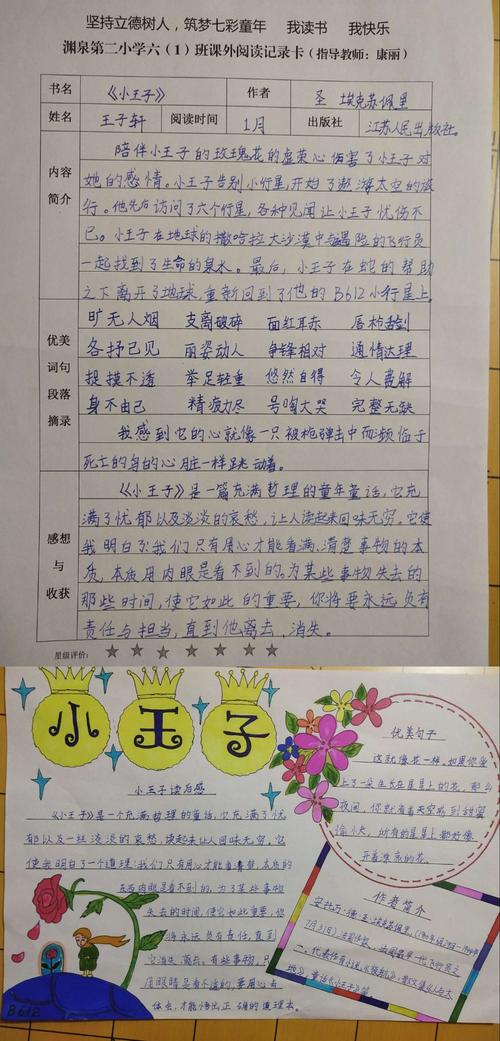 假期的第一本书目《小王子》已阅读完毕,读书心得和手抄报必不可少