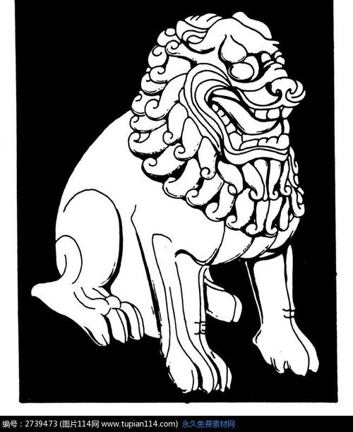 矢量古代石狮子剪影图形