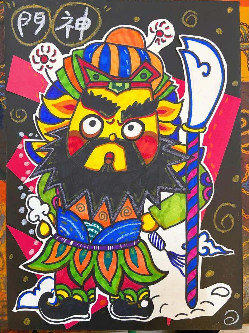 新年创意画|《门神》_小鲸鱼儿童画_零二七艺考