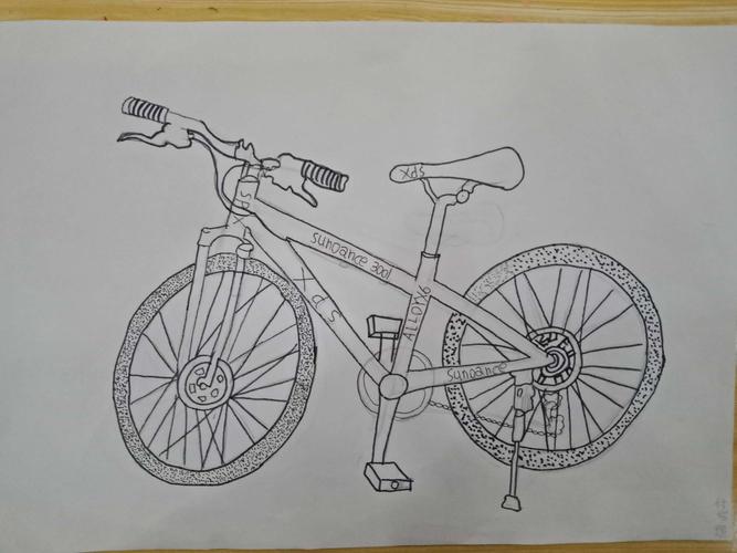 作品《自行车》线描速写