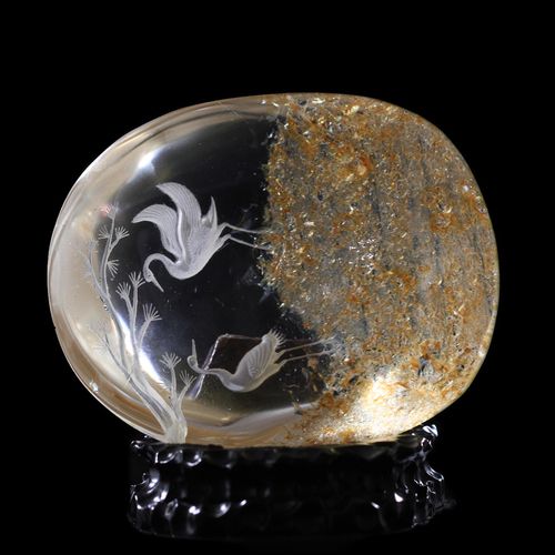 顶级全净体水晶 黄胶花仙鹤摆件 596.5克 【晶裕成】