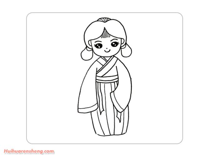 穿汉服的小女孩简笔画步骤小女孩简笔画作品彩色图片