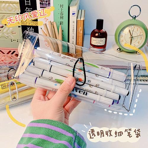 知物猪透明笔袋韩国ins日系大容量铅笔文具盒女简约小学生用考试