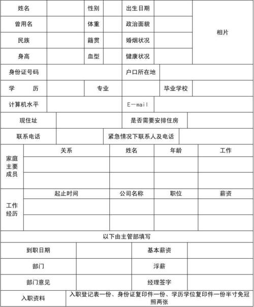 新进员工入职登记表1