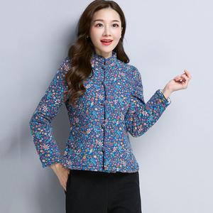唐装小棉袄女冬中国风外套短款加厚碎花民族夹棉盘扣棉麻中式棉衣