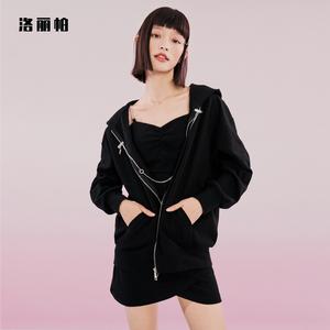 洛丽帕春季新品休闲吊带裙套装黑色链条宽松女装外套连衣裙两件套