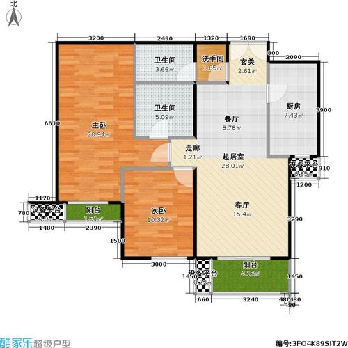 星源国际公寓2室0厅2卫1厨116.00㎡户型图