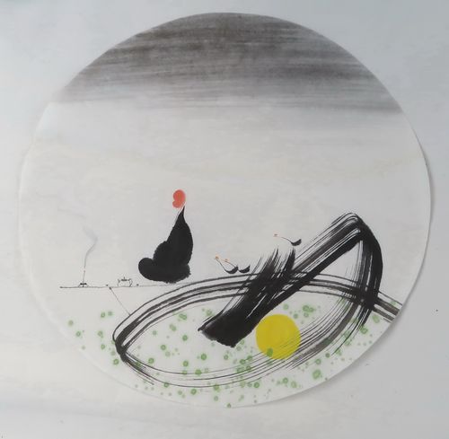 水墨画图片 人物 禅意,水墨画图片 头像 手绘水墨国画作品装饰画特价客厅字画挂画圆形禅意人物hk71203248