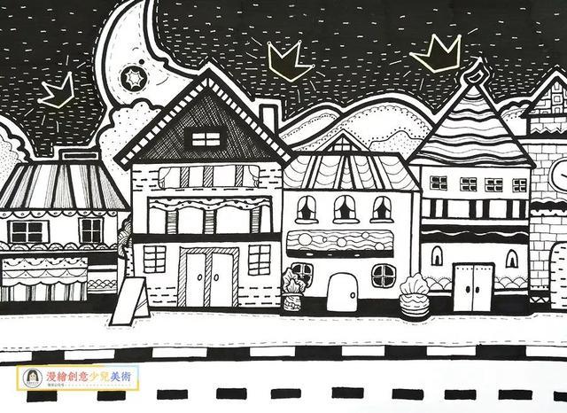 儿童画创意丨黑白装饰画课程-街景