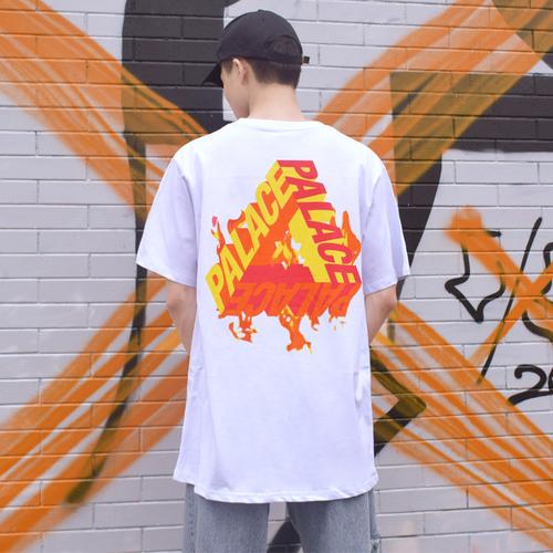 logo火焰宽松t恤圆领短袖男女同款潮 19fw 欧美ins街头潮牌palace